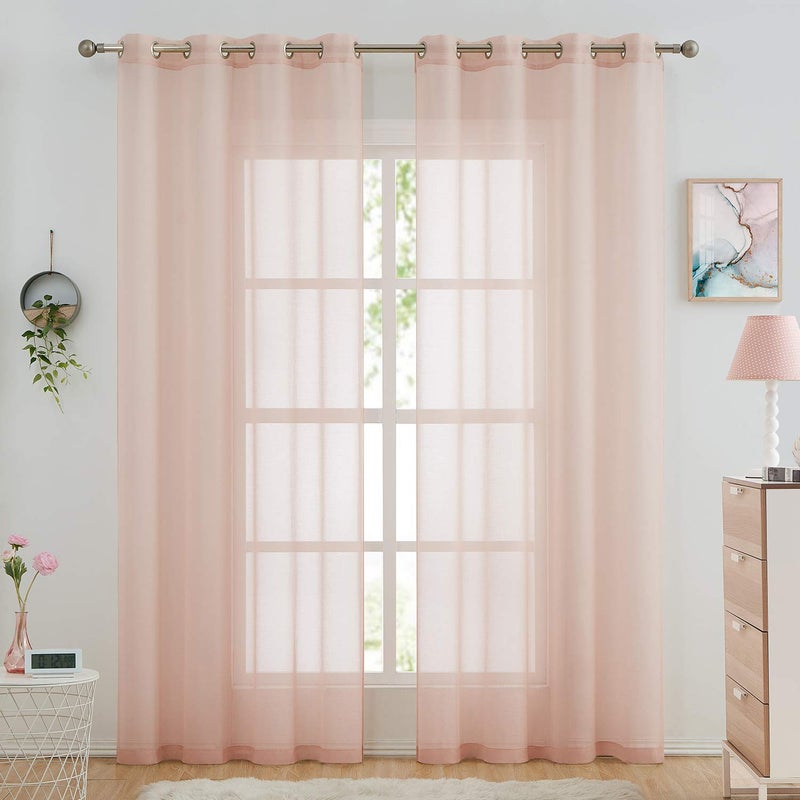 July Joy Semi Linen Look Sheer Curtains for Bedroom, Living Room Grommet Light Filtering Solid Voile Window Curtains, Set of 2 Panels (52 x 72 inch, Blush) - Image 1